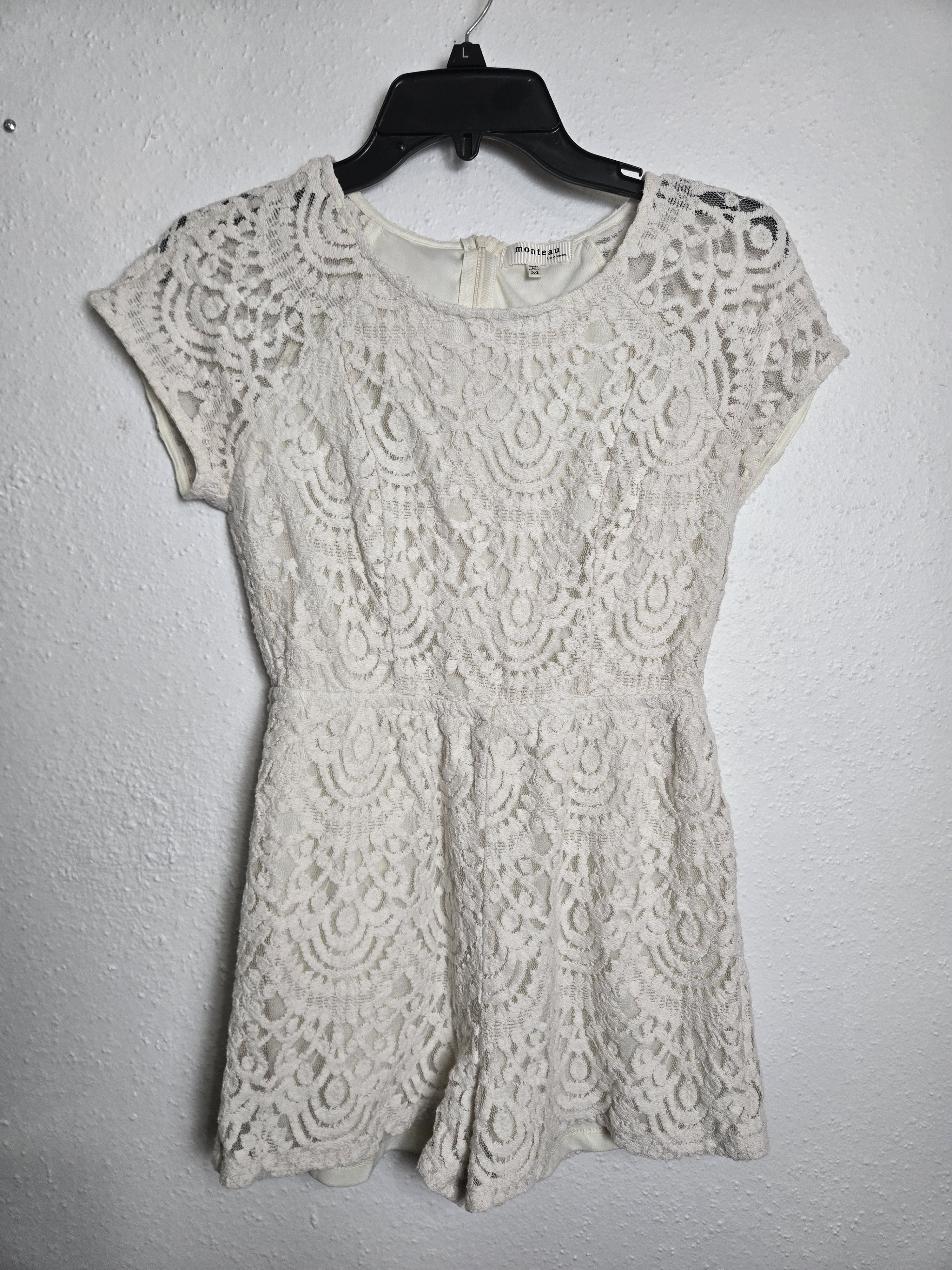 White Lace Short Sleeve Romper Monteau Medium